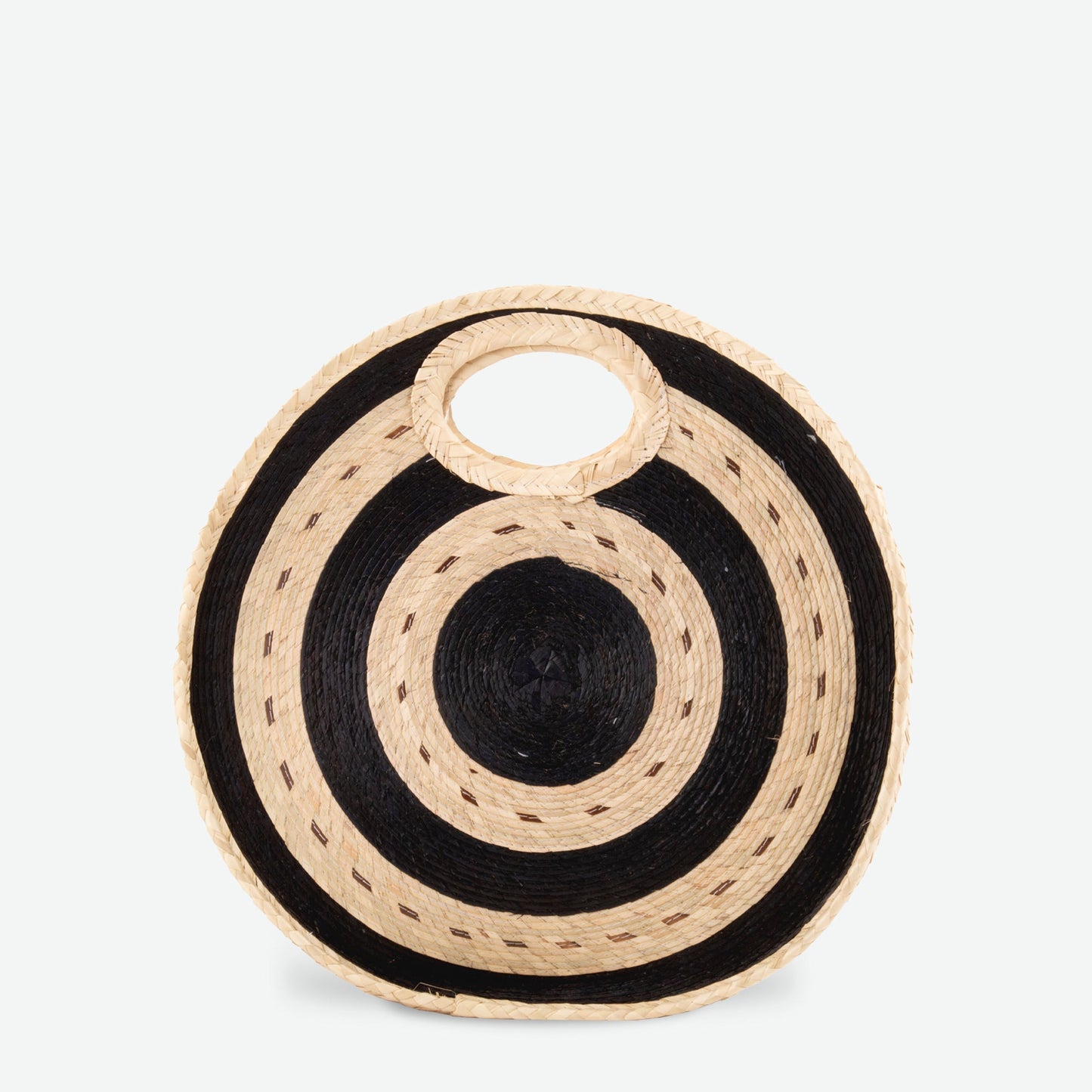 Round Straw Beach Tote in Black/Natural