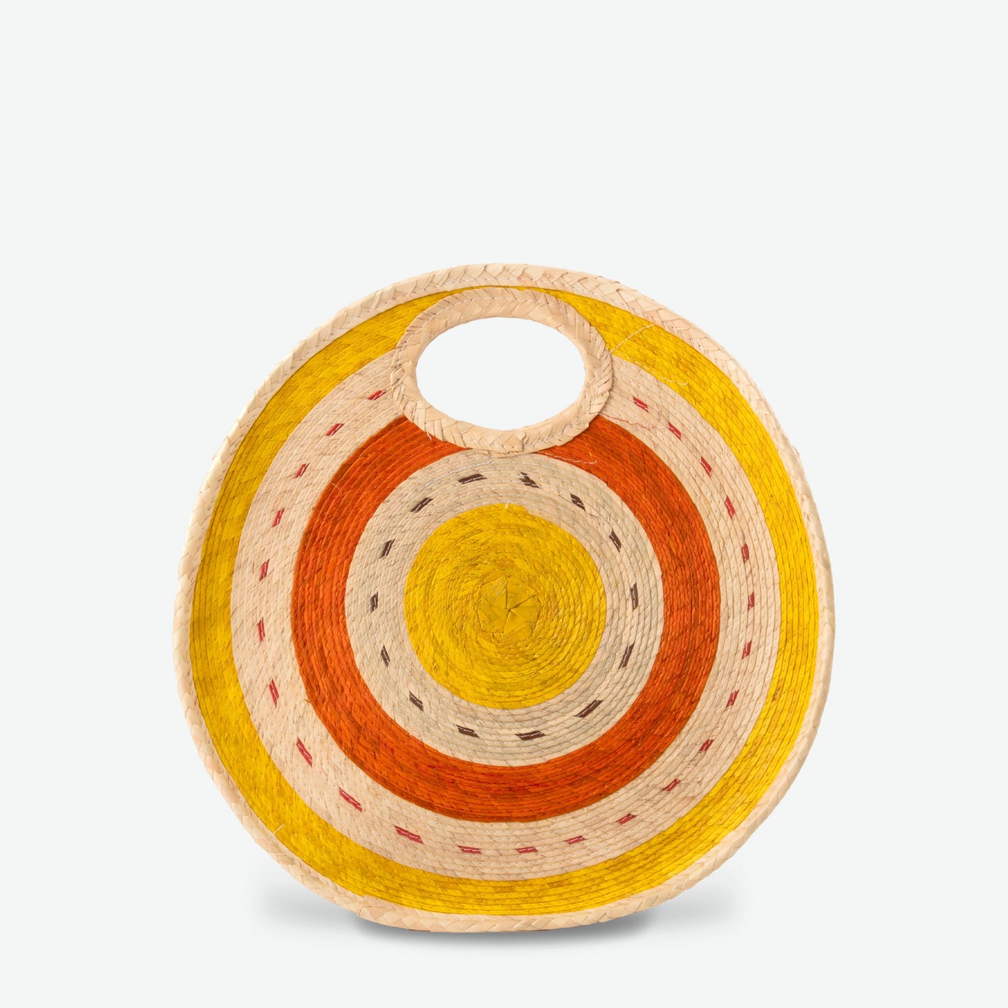 Round Straw Beach Tote in Natural/Yellow/Orange