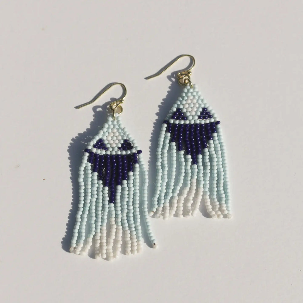 Beaded Fringe Earrings - Seascape