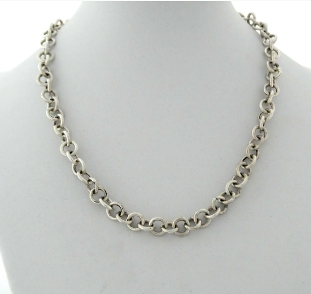 Round Chain Link Necklace- Sterling Silver