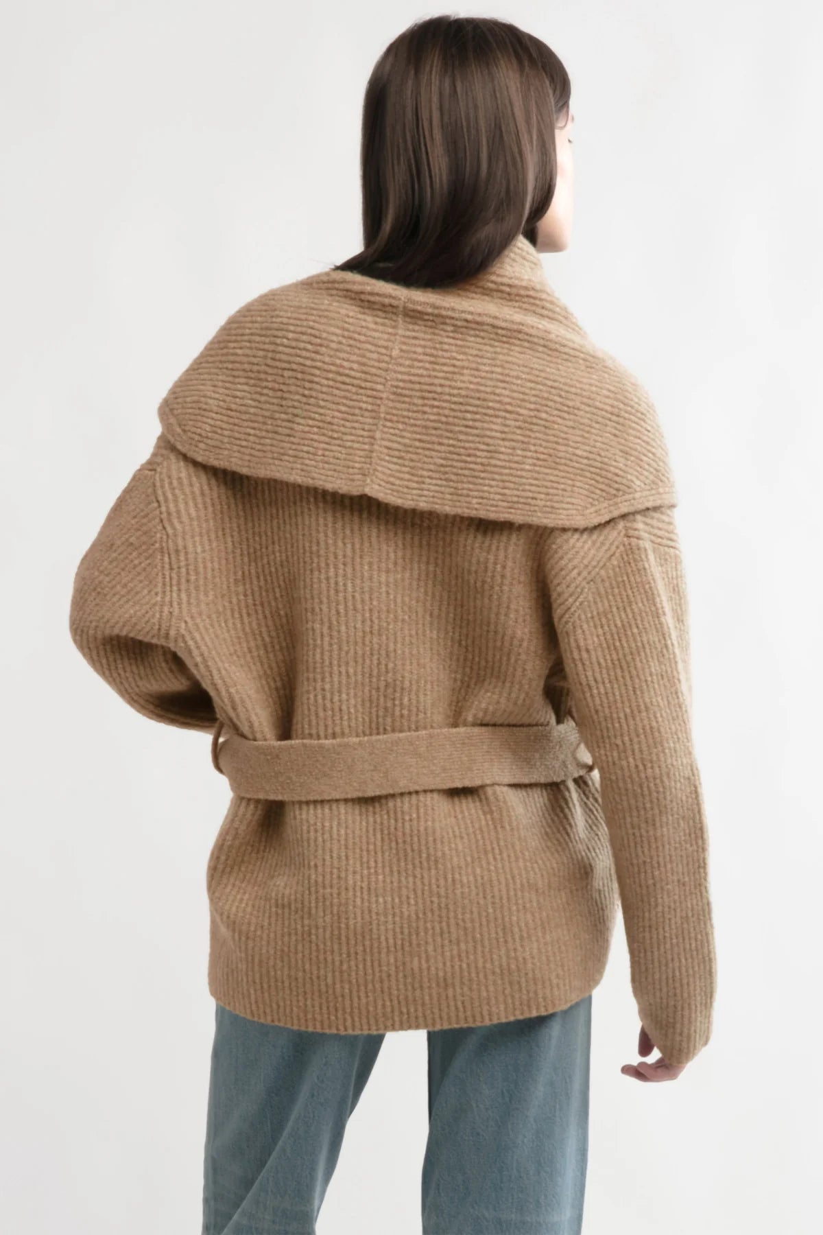 Shawl Collar Belt Cardigan - Camel