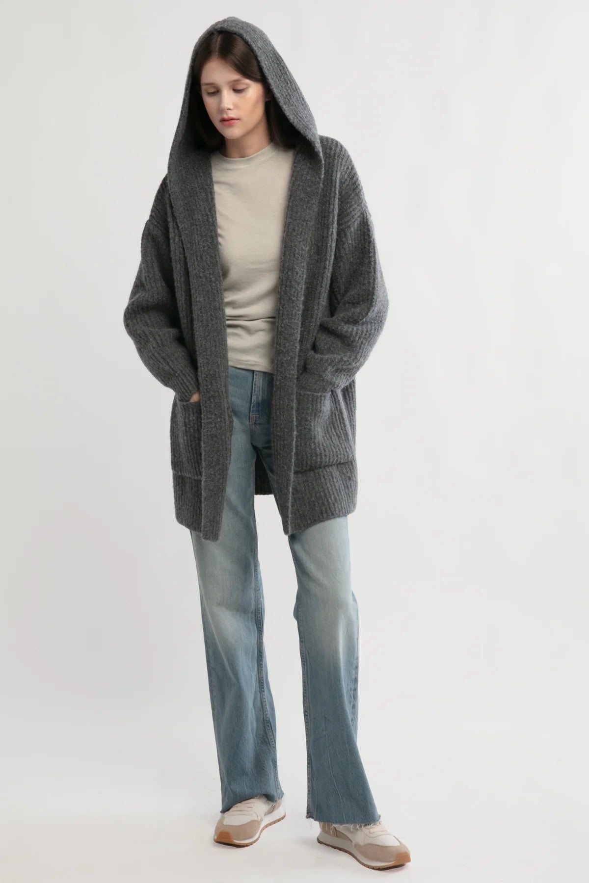 Lazy Day Hooded Cardigan - Charcoal