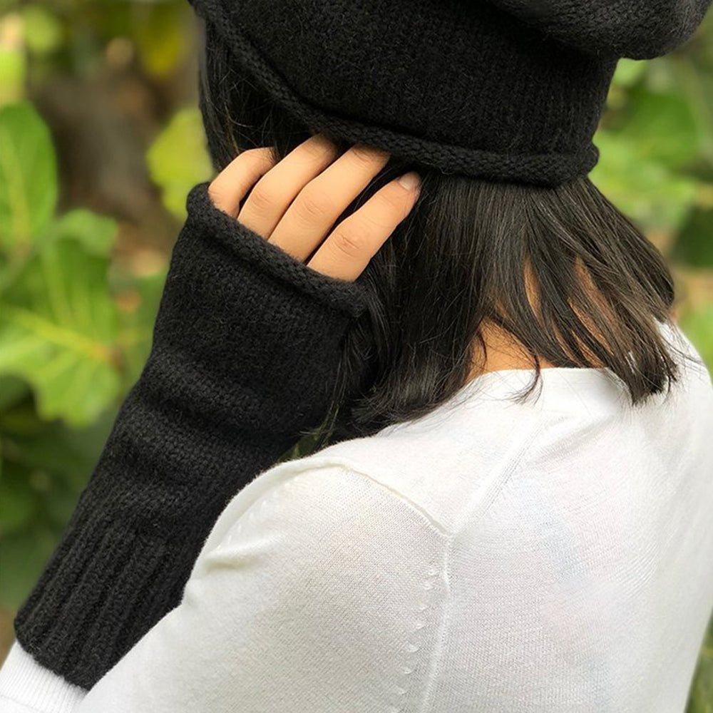 Alpaca Fingerless Gloves - Black