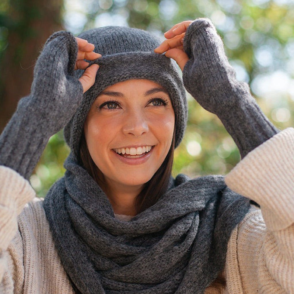 Alpaca Fingerless Gloves - Charcoal