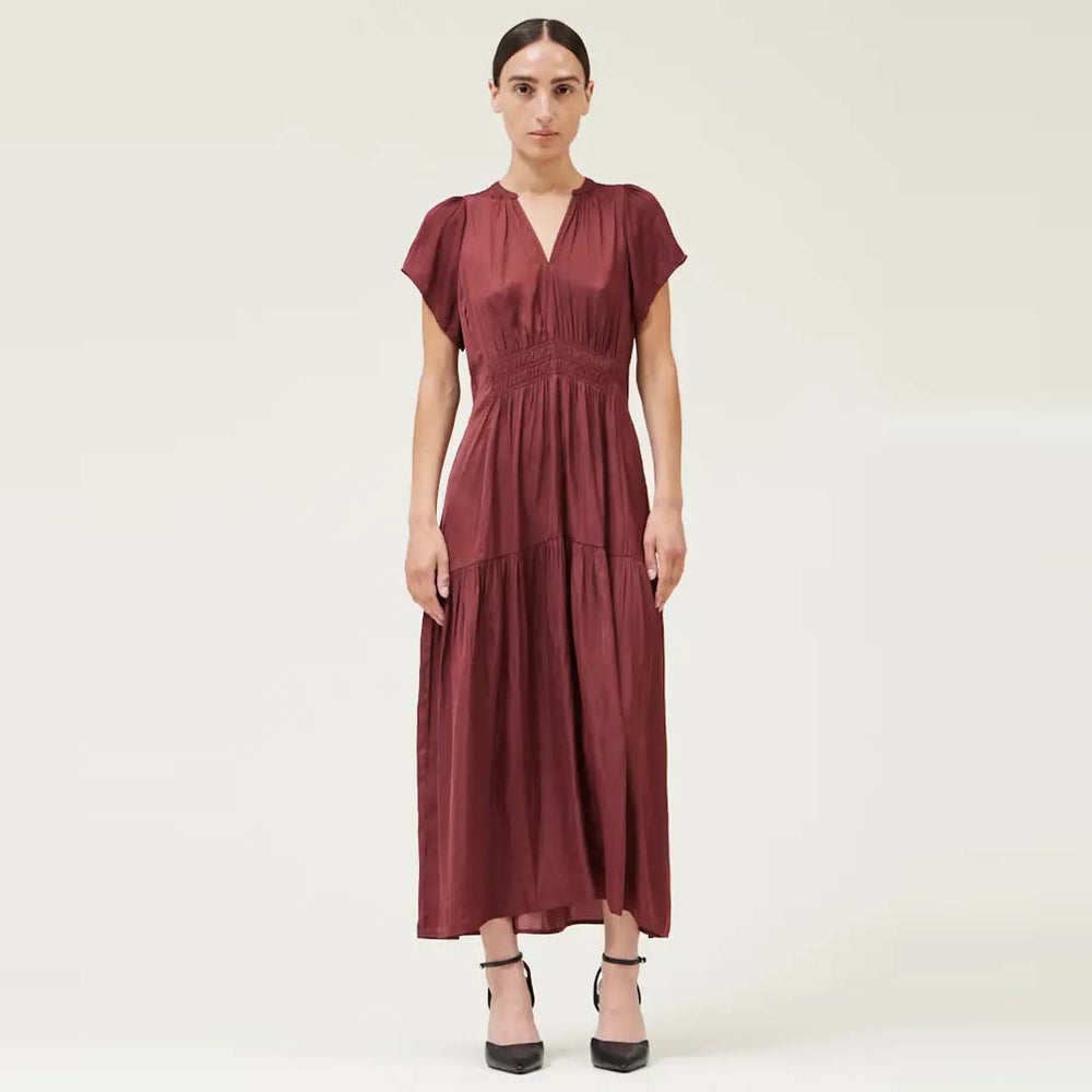 
                      
                        Ruffle Satin Maxi Dress - Vino
                      
                    