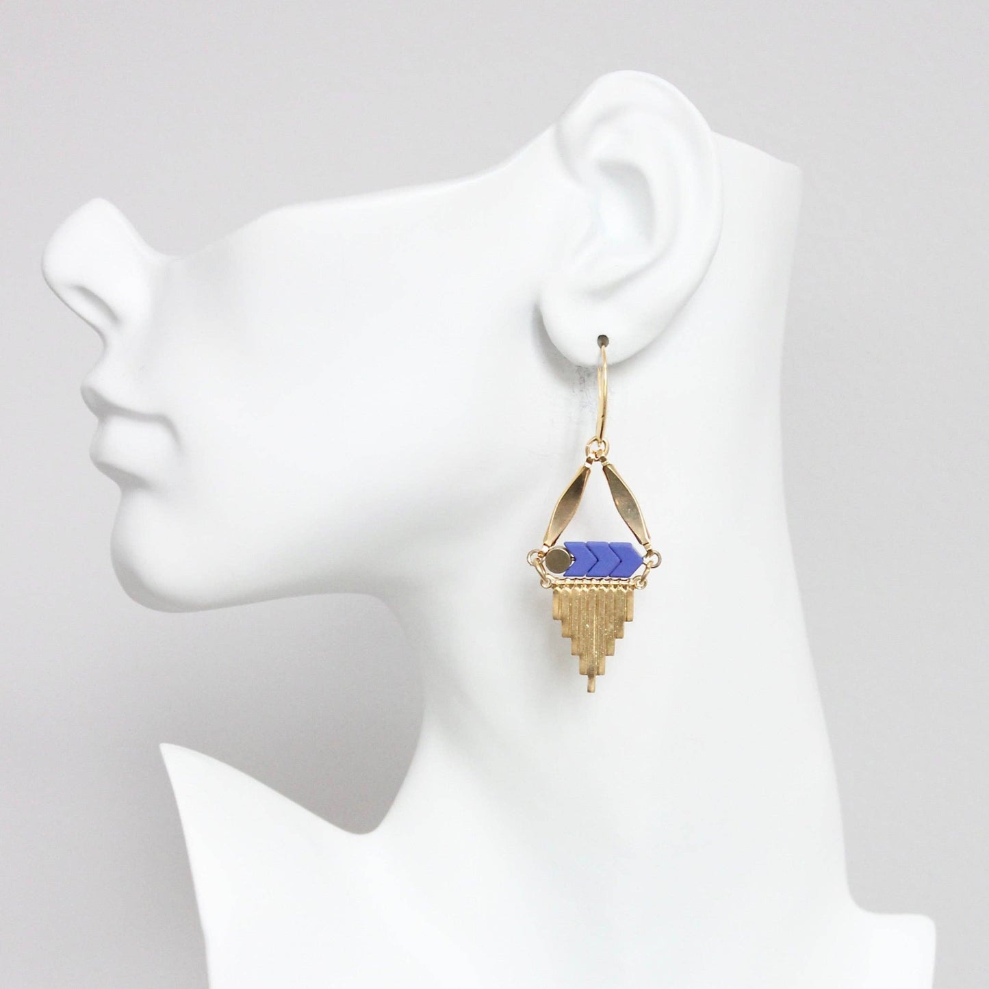 Blue and Brass Dangle Earrings