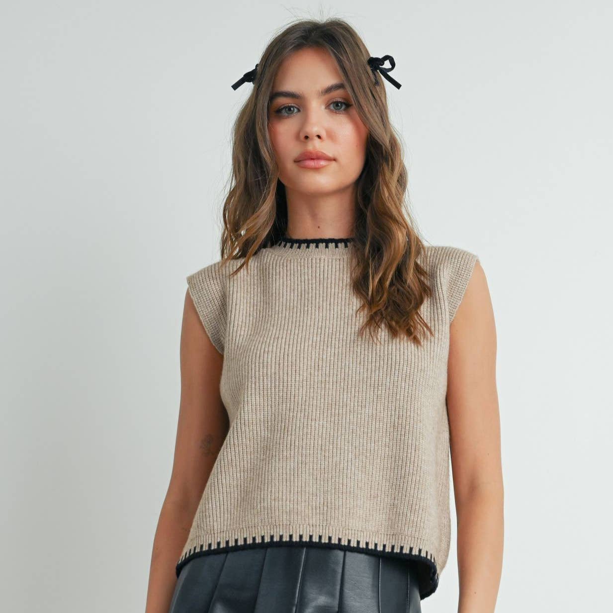 Ribbed Sweater Vest - Taupe
