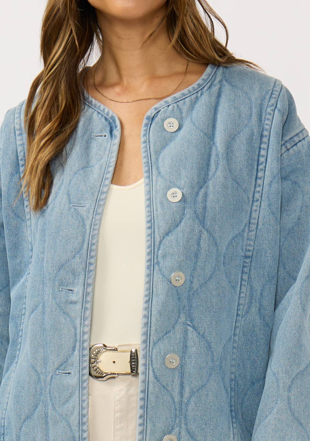 Quilted Denim Jacket With Pockets