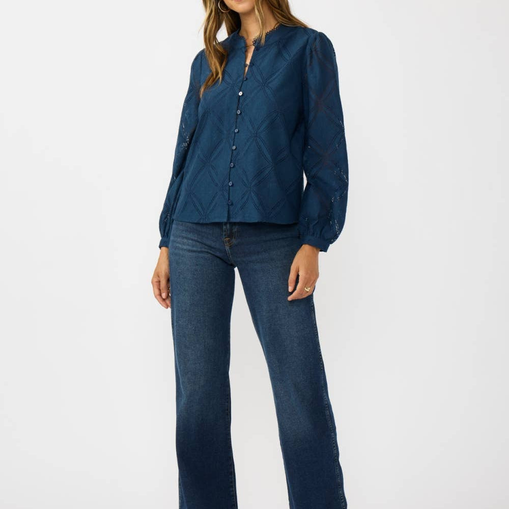 
                      
                        Lace Button Blouse - Navy
                      
                    