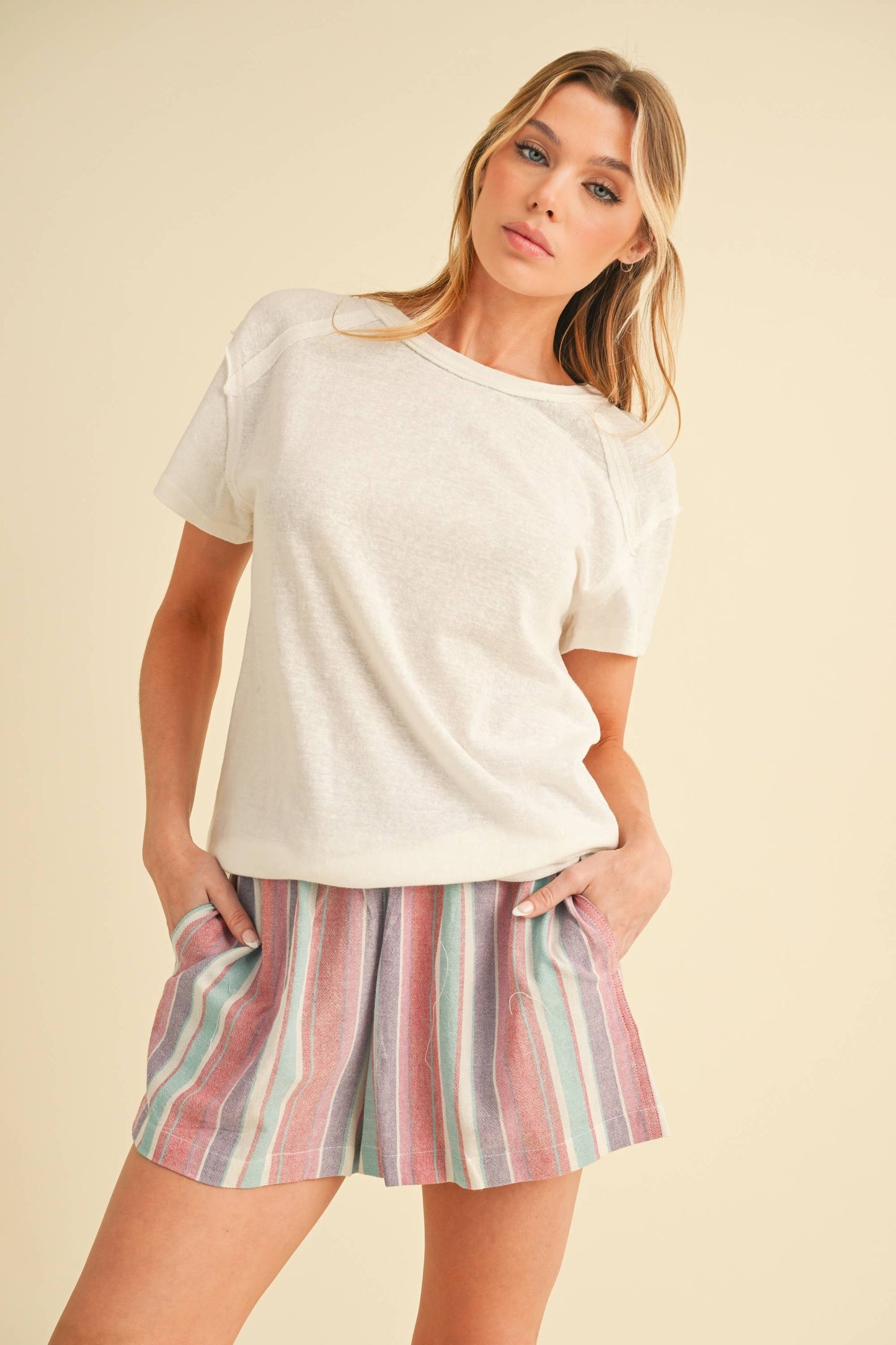 Striped Shorts - Red / Aqua