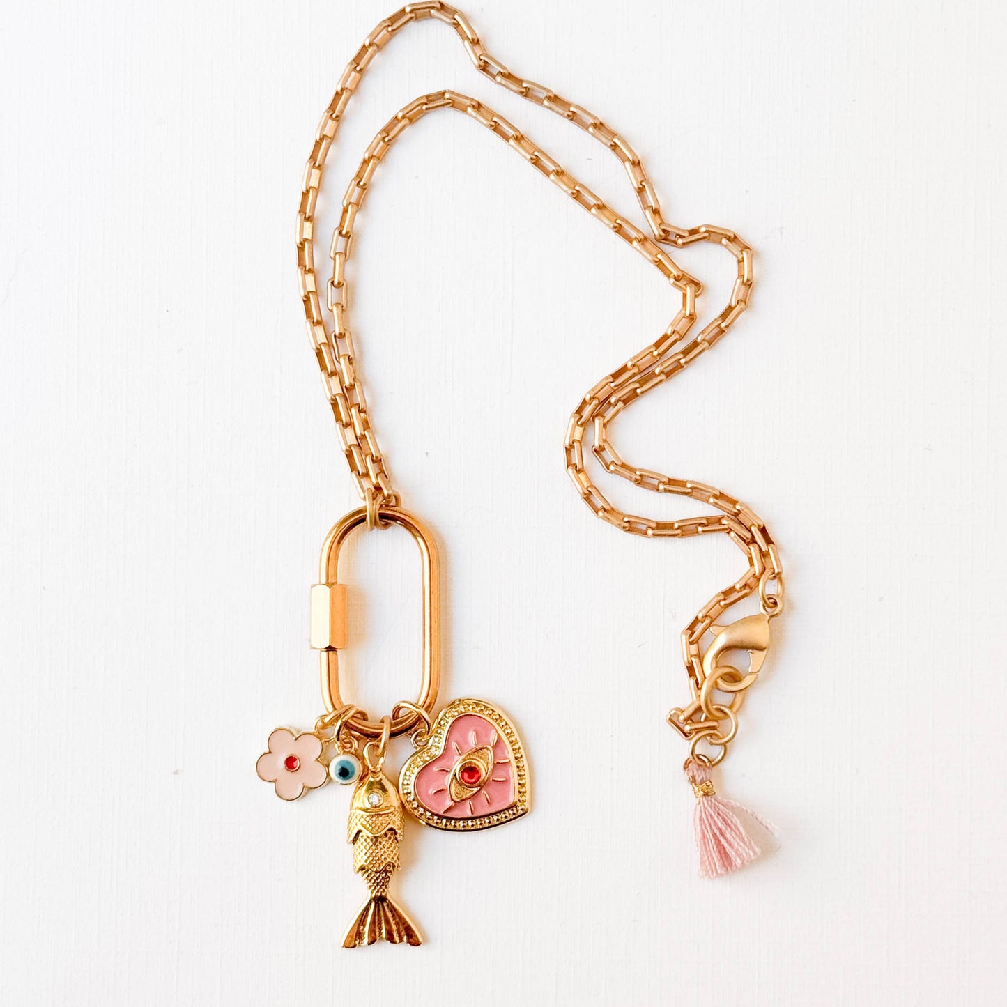 Gold Carabiner Charm Necklace