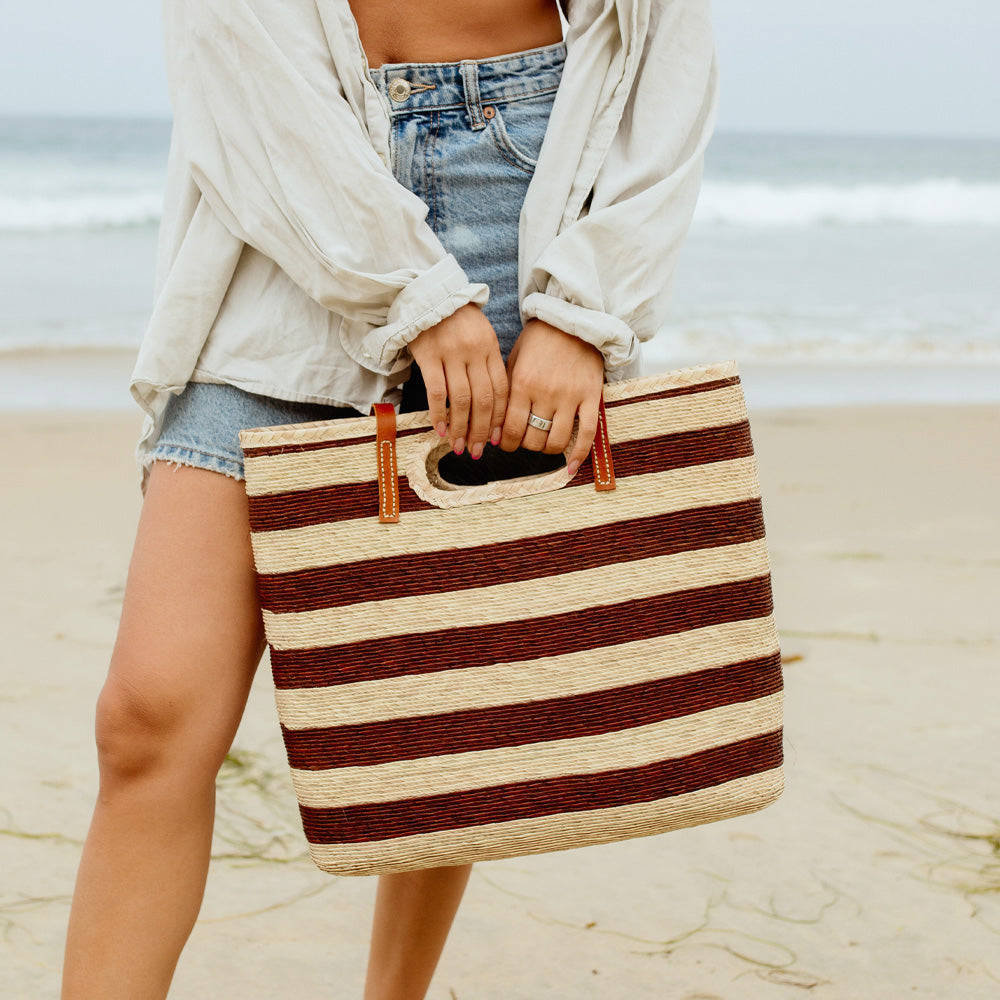 Catalina Double Handle Straw Tote Bag - Natural / Brown