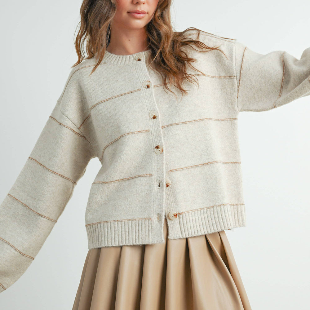 
                      
                        Button Front Striped Cardigan - Taupe
                      
                    