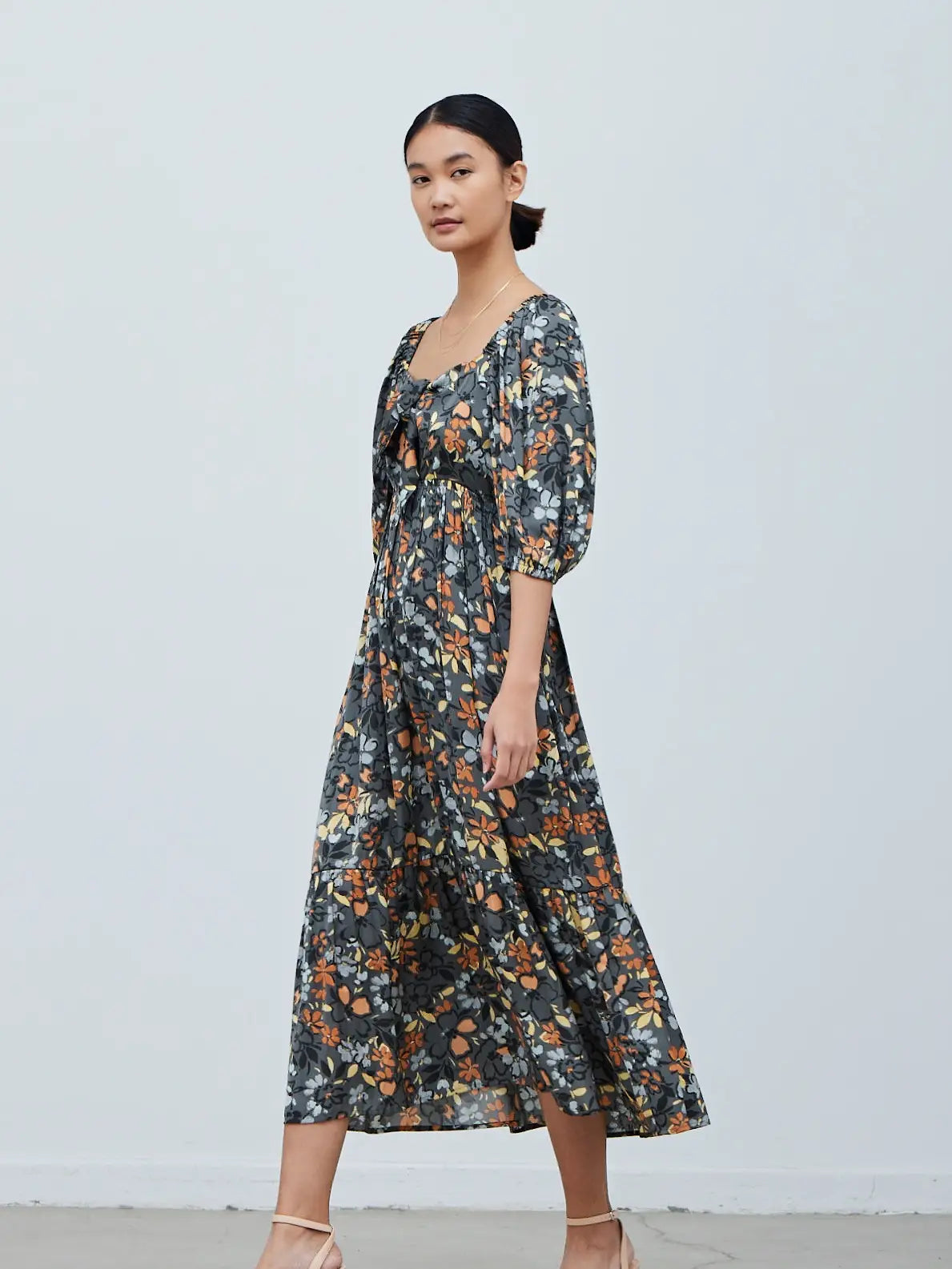 Satin Midi Floral Dress