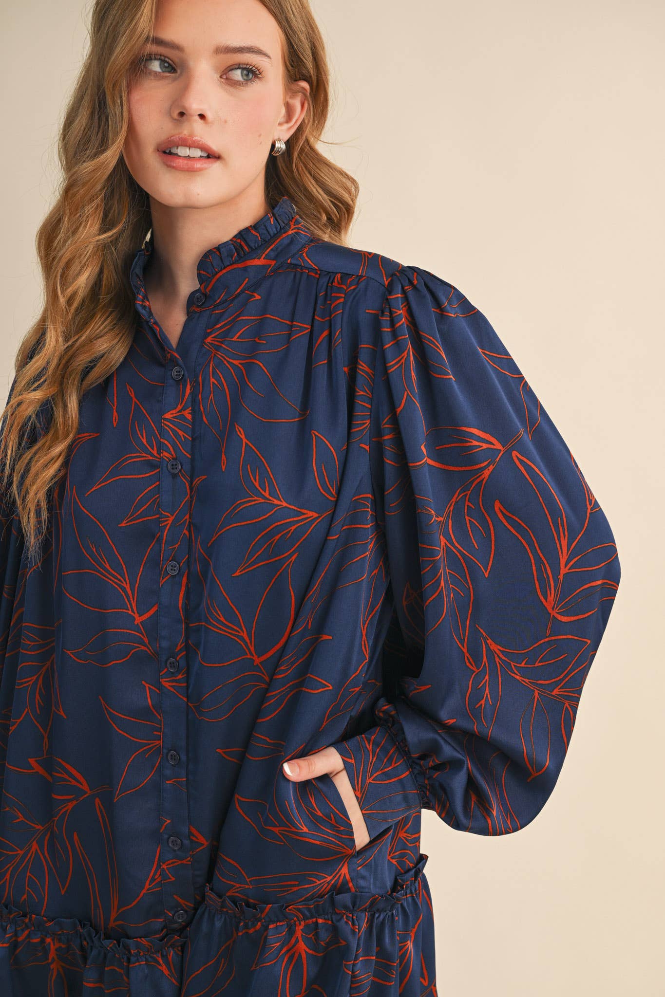 Balloon Sleeve Mini Dress - Navy