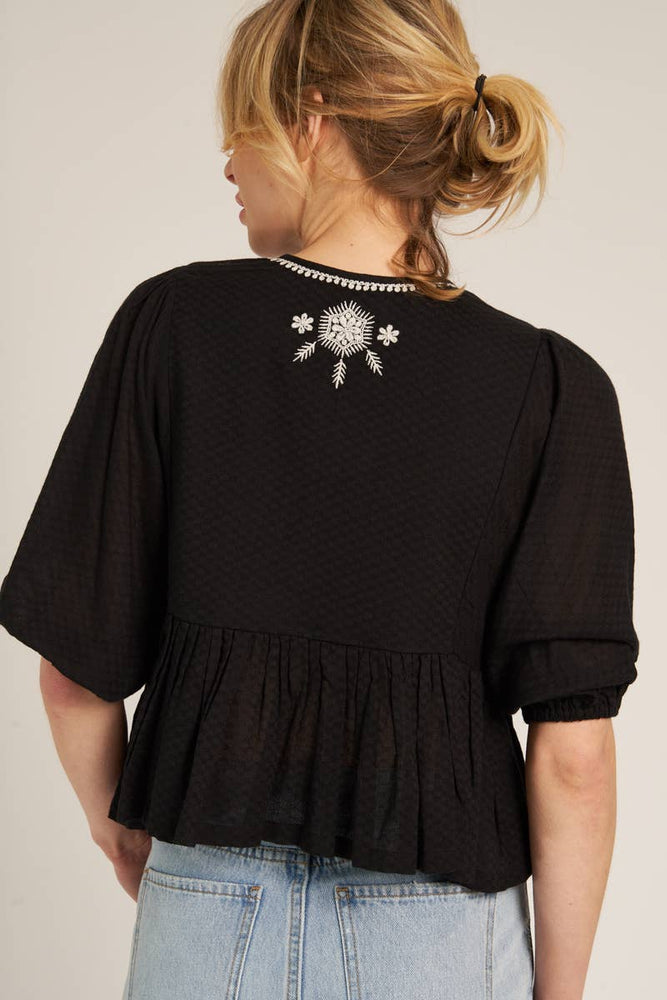 
                      
                        Puff Sleeve Embroidered Top - Black
                      
                    