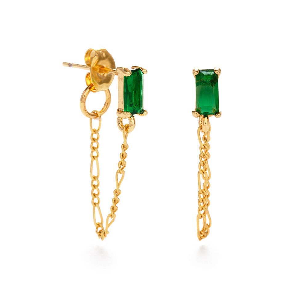 Emerald Stud with Chain Earrings