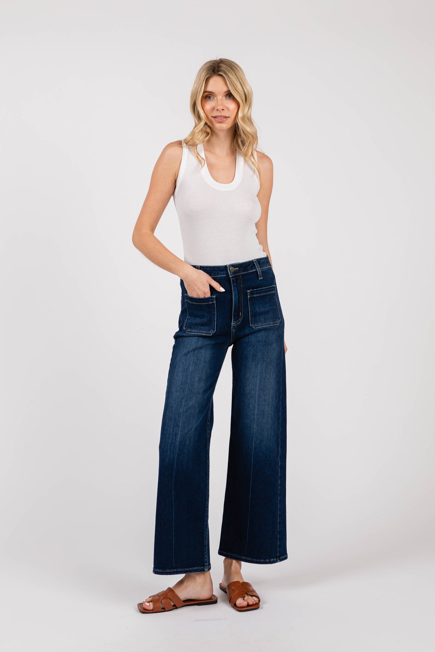 Front Patch Pocket Jeans - Dark Denim