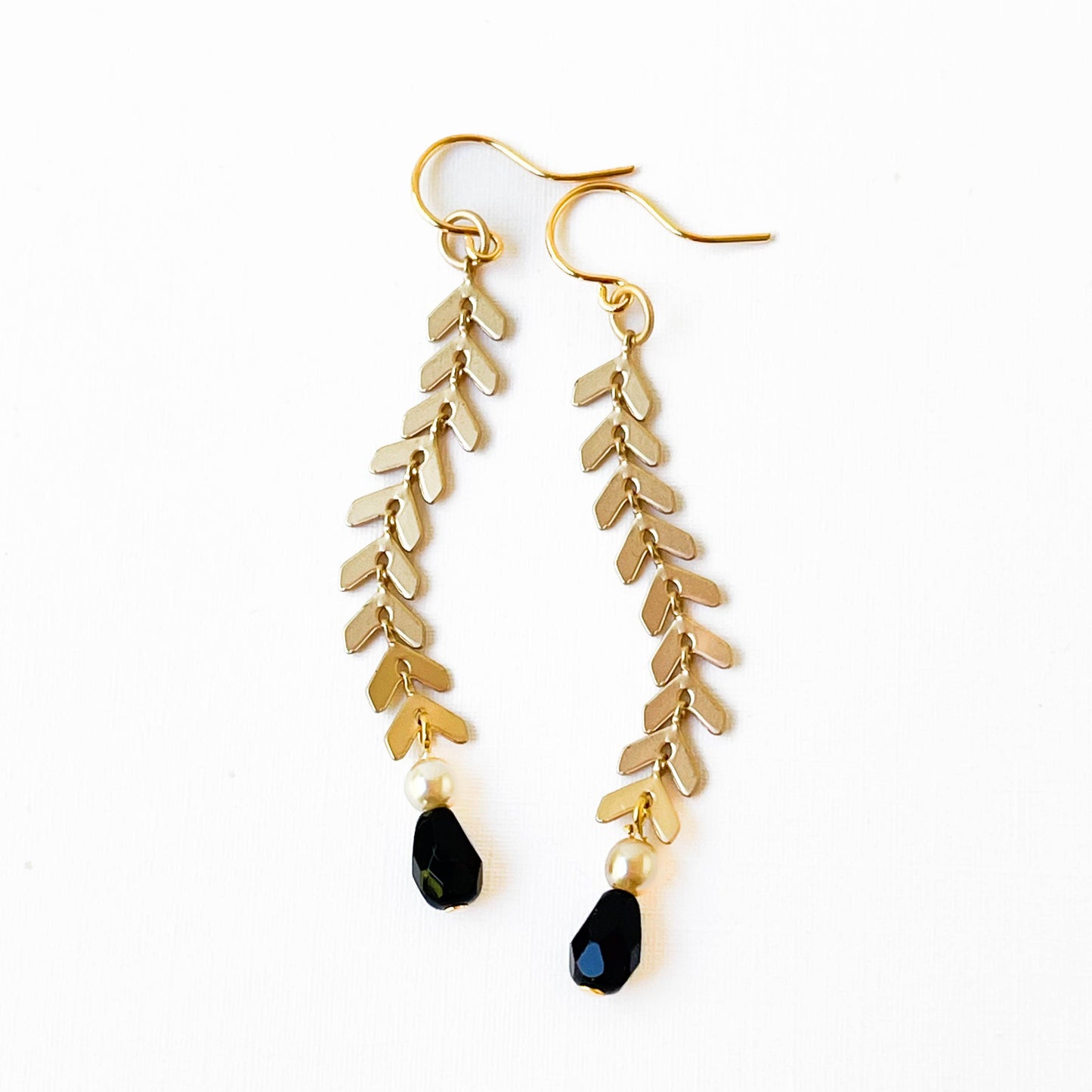 Chevron Earrings with Pearl and Black Beads