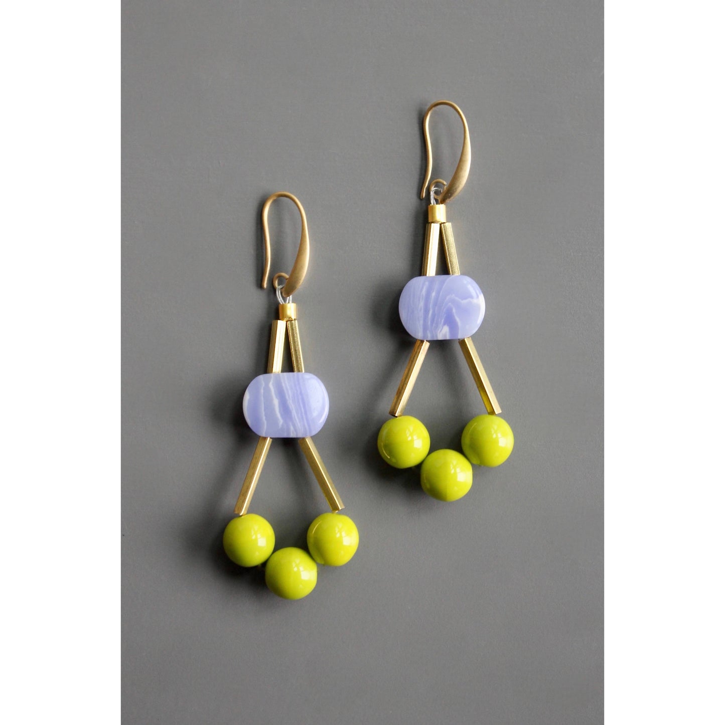 Geometric Lavender and Moss Earrings
