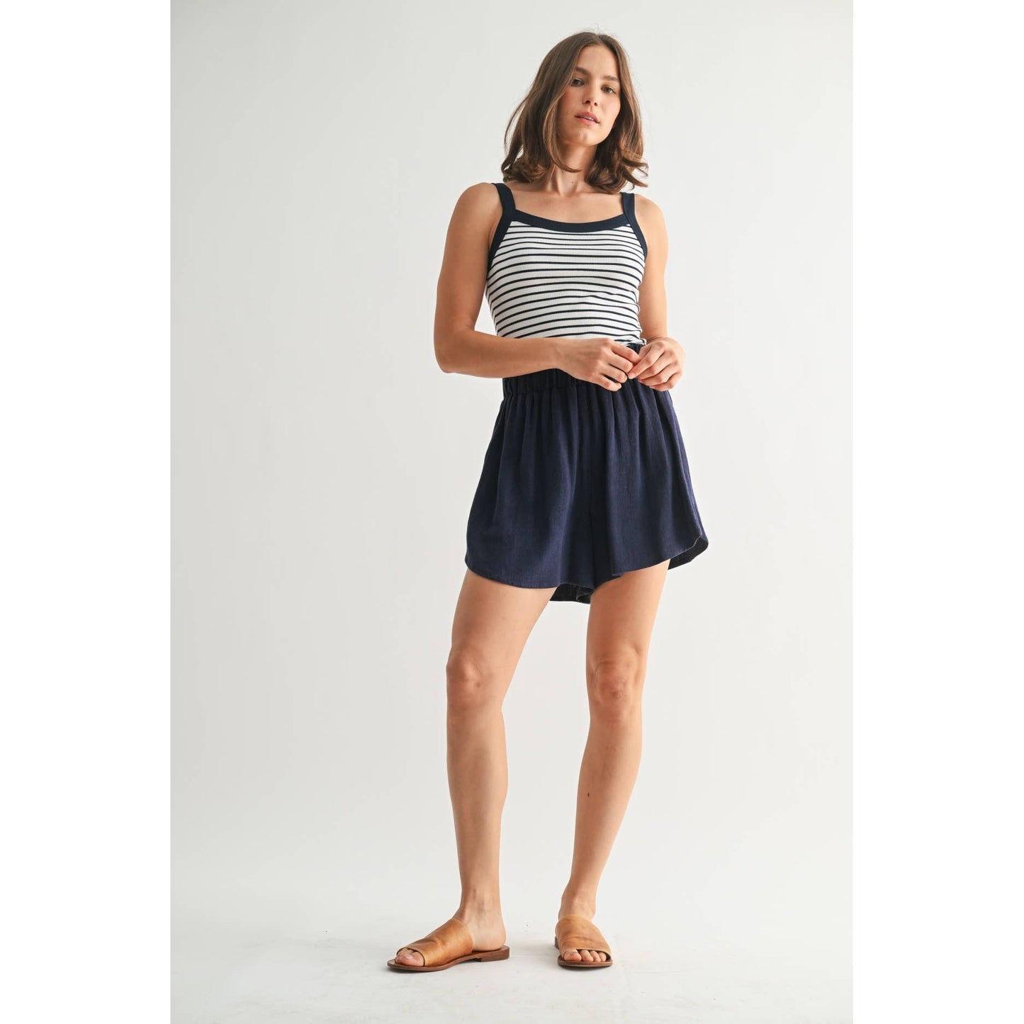 Flowy Linen Shorts - Navy