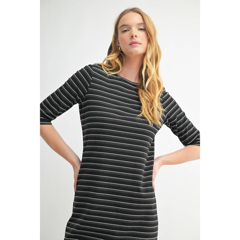 
                      
                        3/4 Sleeve Stripe Knit Dress
                      
                    