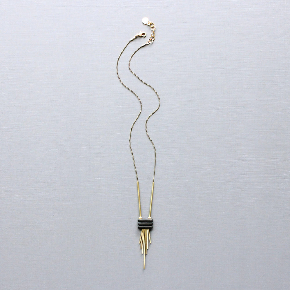 
                      
                        Black and Brass Fringe Necklace
                      
                    