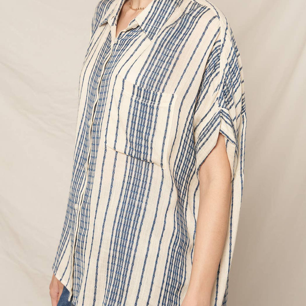 
                      
                        Short Sleeve Striped Top- Navy
                      
                    