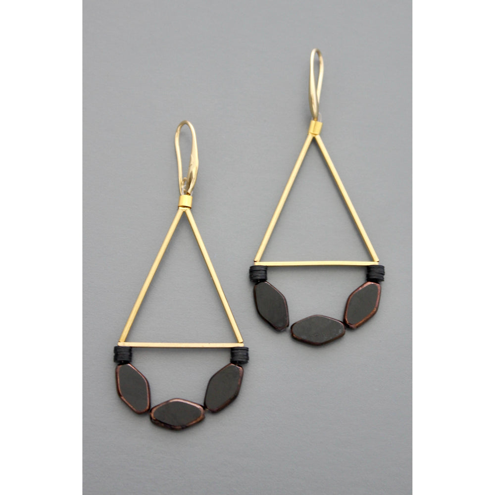 Geometric Black Glass Dangle Earrings