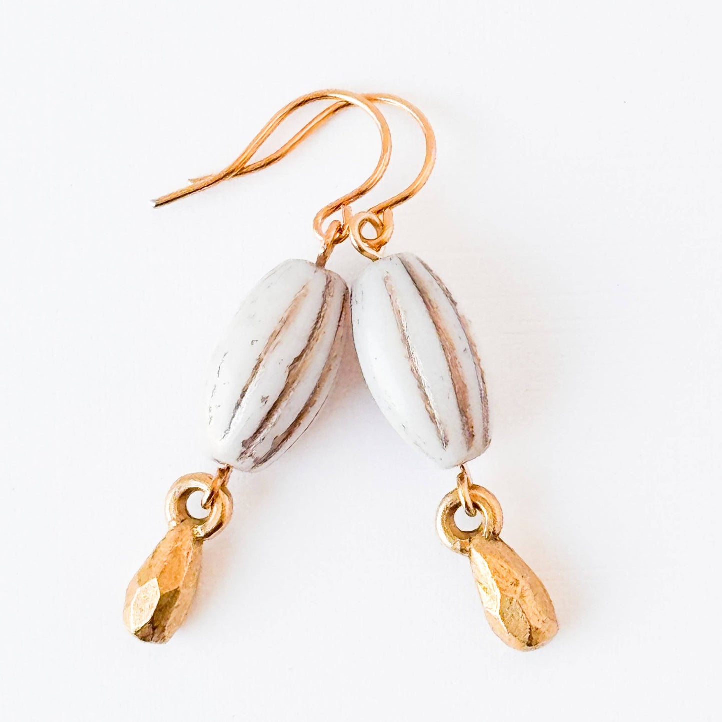 White Glass Bead Drop Earrings