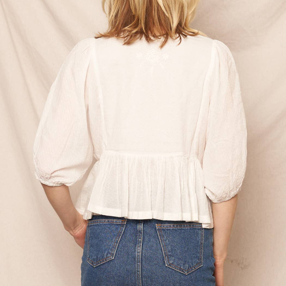 
                      
                        Puff Sleeve Embroidered Top - White
                      
                    