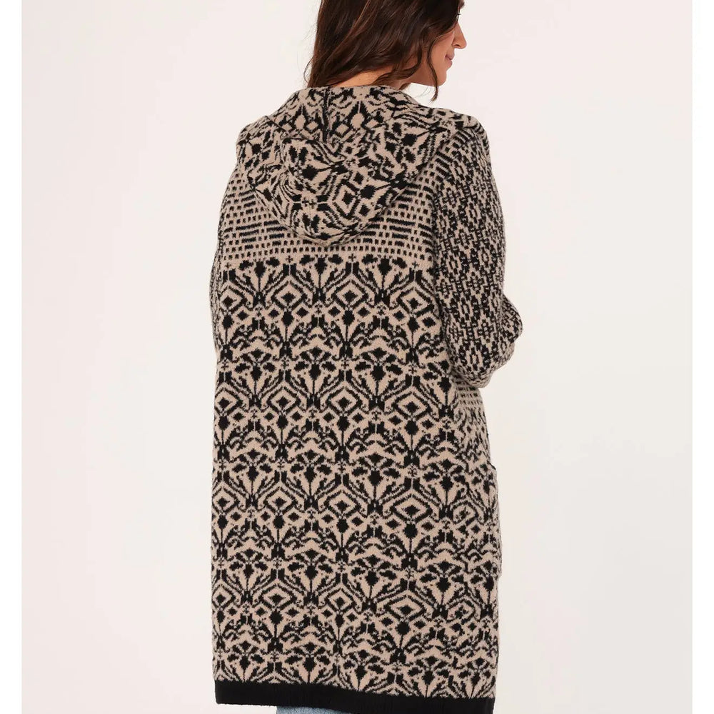 Jacquard Hoodie Cardigan - Black/Taupe