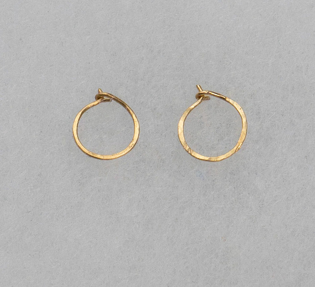 Very Small Hammered Hoop Earrings - Gold