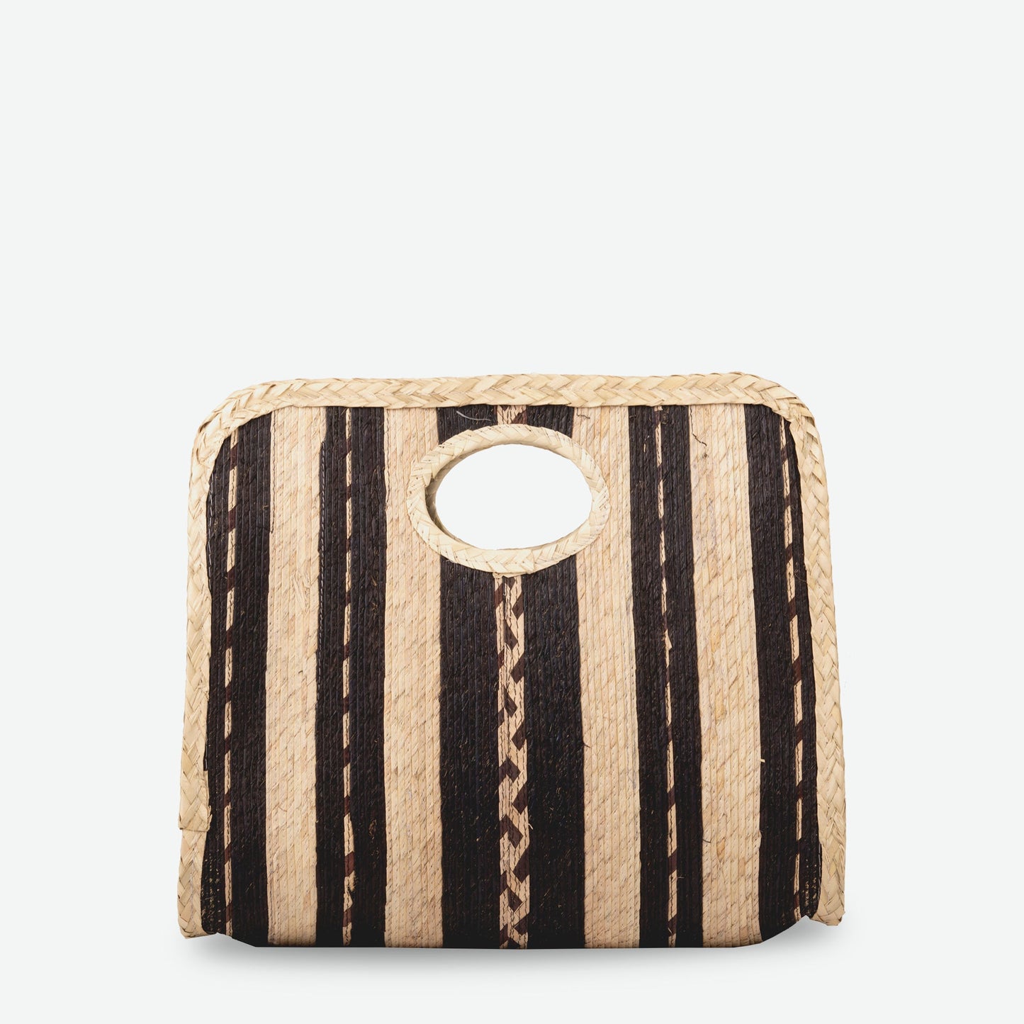 Square Straw Beach Tote in Black/Natural